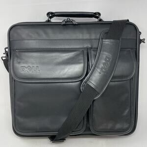 Dell Black Leather Heavy Duty Laptop Bag Messenger Attache Padded